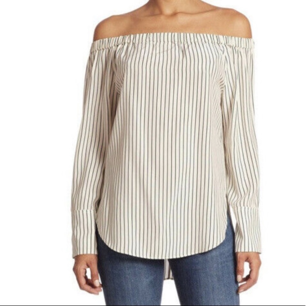 Rag & Bone Greta silk off shoulder striped blouse